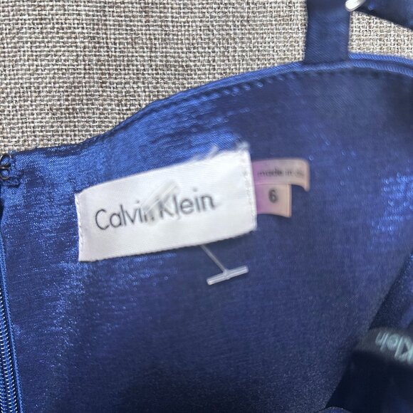 Calvin Klein A-Line Dress Women 6 Spaghetti Strap Shiny Blue Cocktail Party NWT - Picture 8 of 15